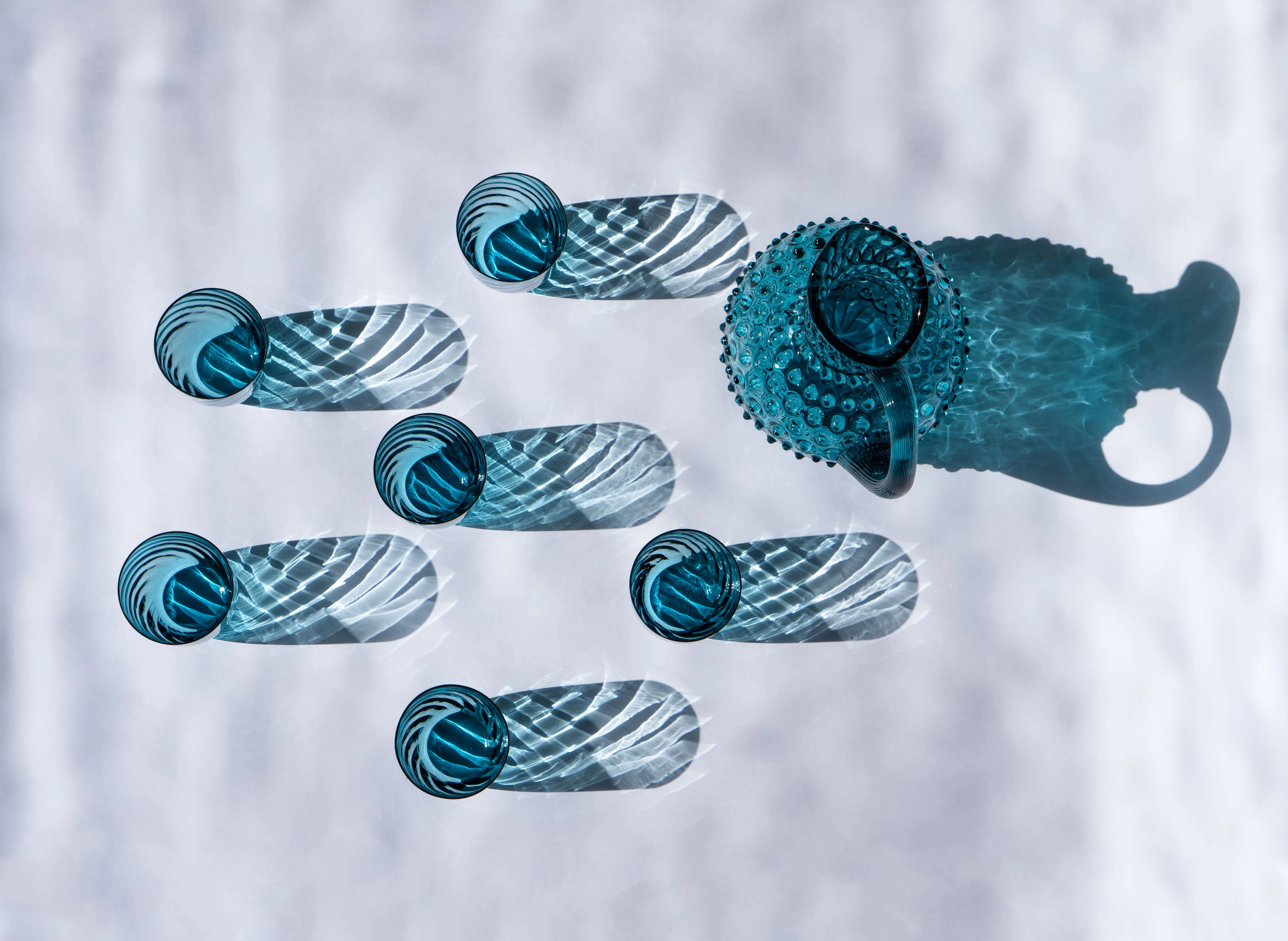 Set of 6 Aquamarine Hobnail Tumblers