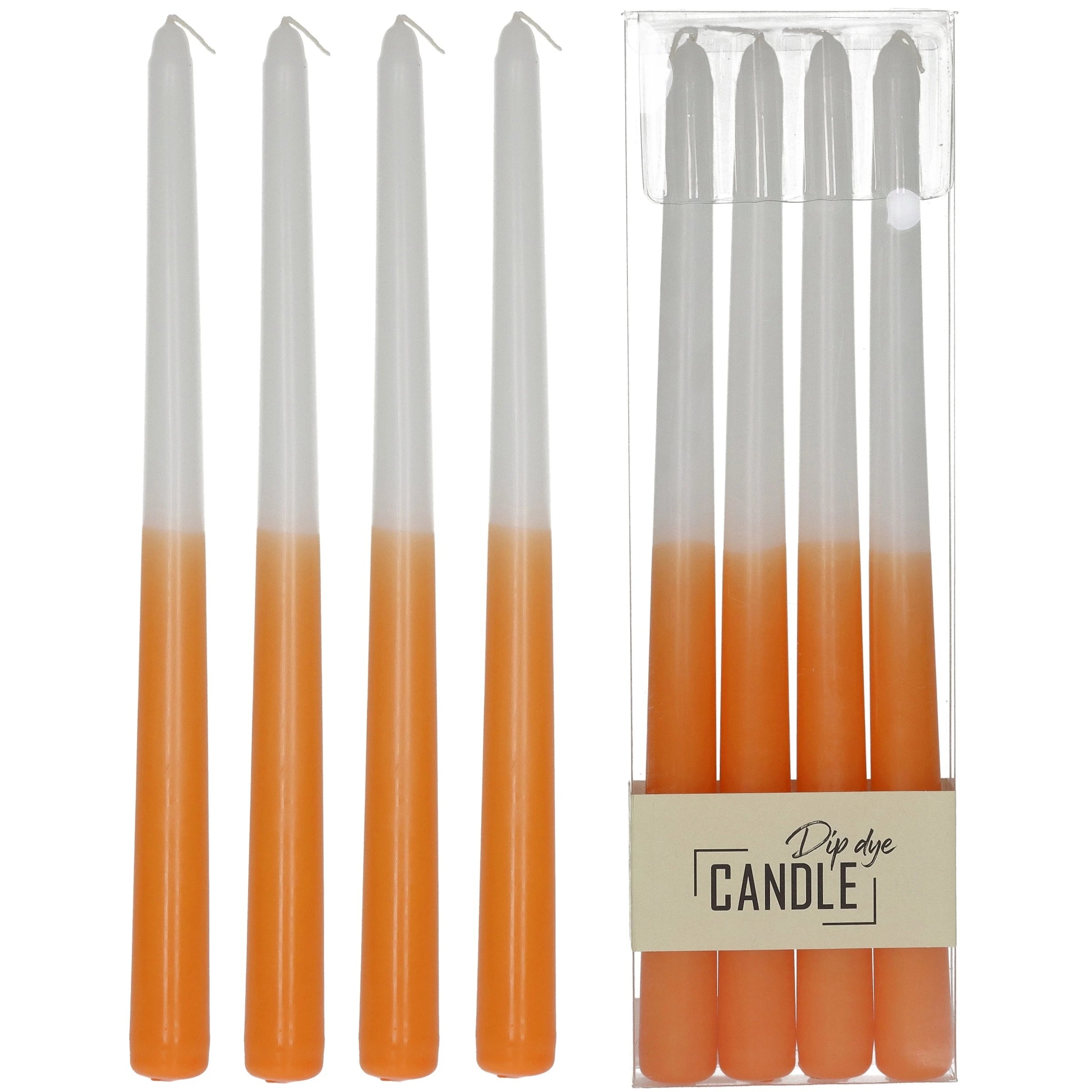 Pack of 4 Dip Dye Orange Taper Candle
