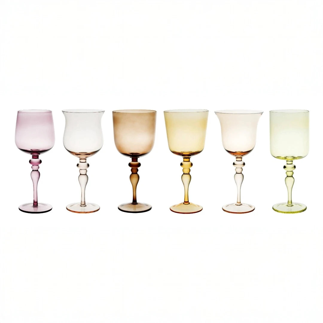 Set of 6 Colored Goblets Amber/Pink