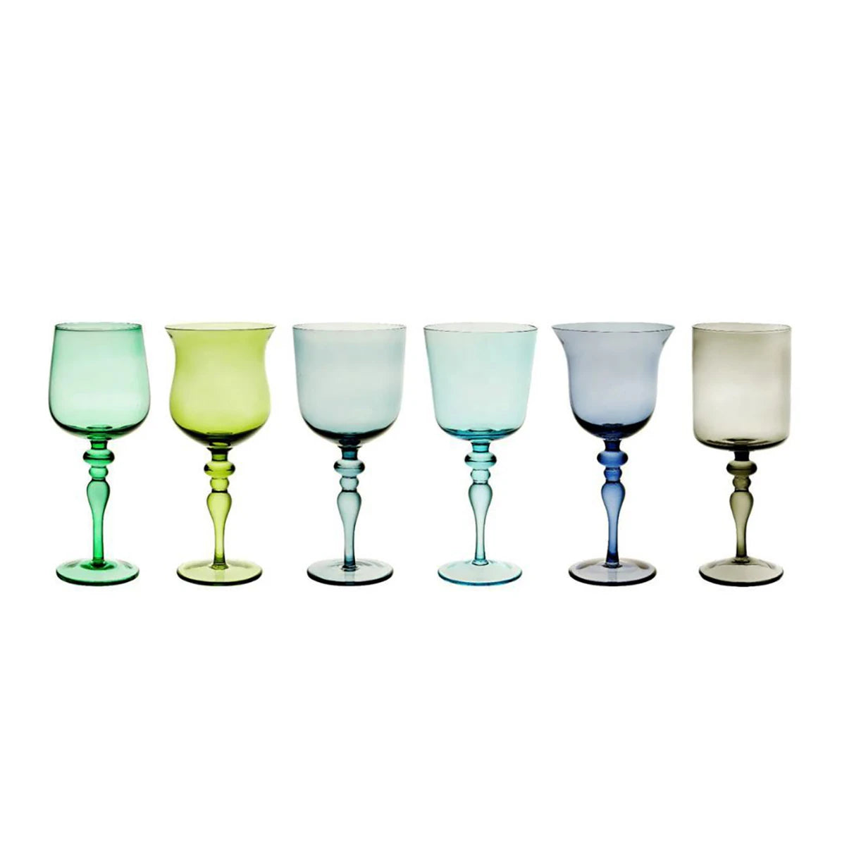 Set of 6 Colored Goblets Blue/Green